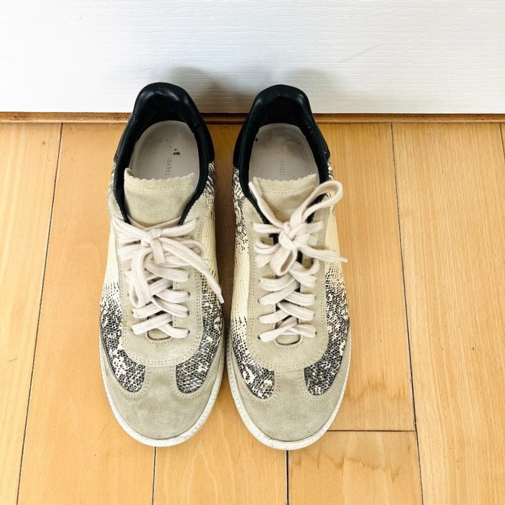Isabel Marant Bryce Suede Leather Animal Print Sneakers, Size 39, Grey